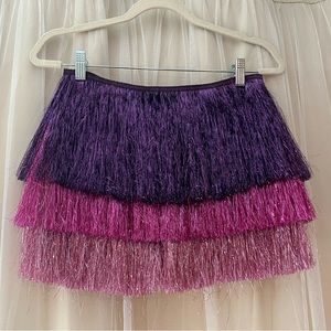 Metallic tinsel fringe mini skirt with built-in shorts